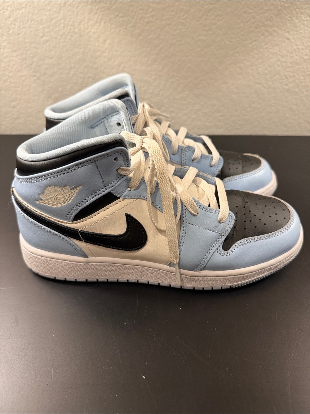 Jordan Mid Sneakers in Light Blue, Black & White